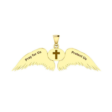 Guardian Angel Wings Solid Gold Pendant with Gemini Zodiac Sign GPD5517 - Jewelry